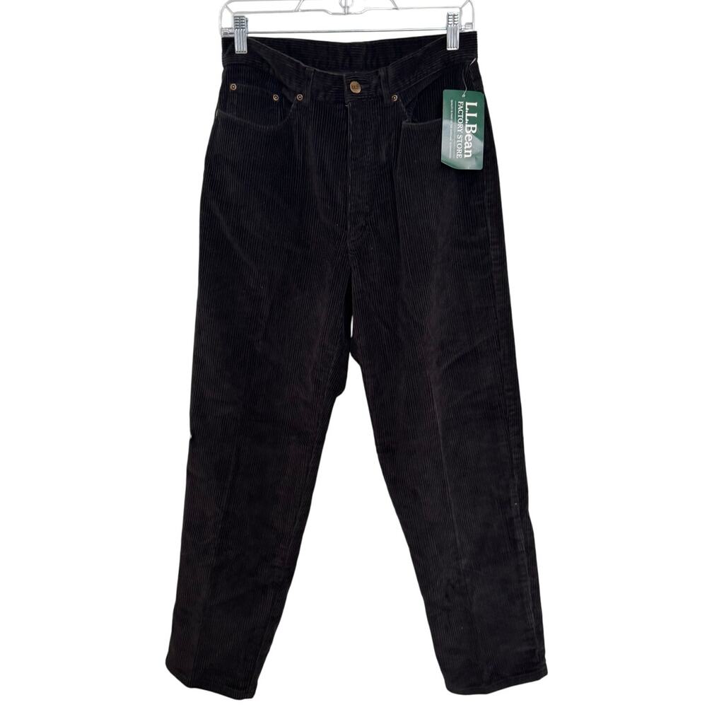 NWT L.L. Bean Relaxed Fit Black Corduroy high rise pants 8 petite 30" waist